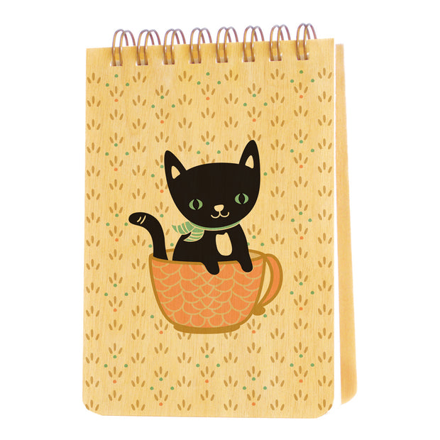 Night Owl Paper Goods - Cuppa Kitty Wood Mini Notepad